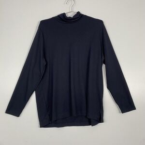 Lands' End Shirt Womens 2X Plus Black Long Sleeve Mock Neck Jersey Top Cotton